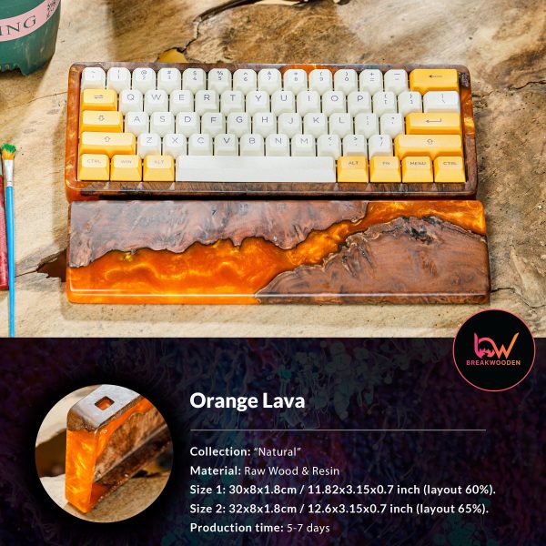 Orange Lava, Wood Case, Wrist Rest, Keyboard Wrist Rest, Mechanical Keyboard, Wrist Rest Keyboard, Resin Wrist Rest, Keyboard Case