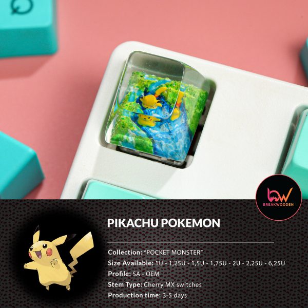 Pikachu Pokemon, Pokemon keycap, Custom pokemon, custom keycap, artisan keycap, SA ESC keycap, mechanical keycaps | Gift for him