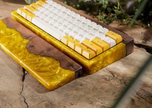 Yellow Opal Lava, Wood Case, Wrist Rest, Keyboard Wrist Rest, Mechanical Keyboard, Wrist Rest Keyboard, Resin Wrist Rest, Keyboard Case